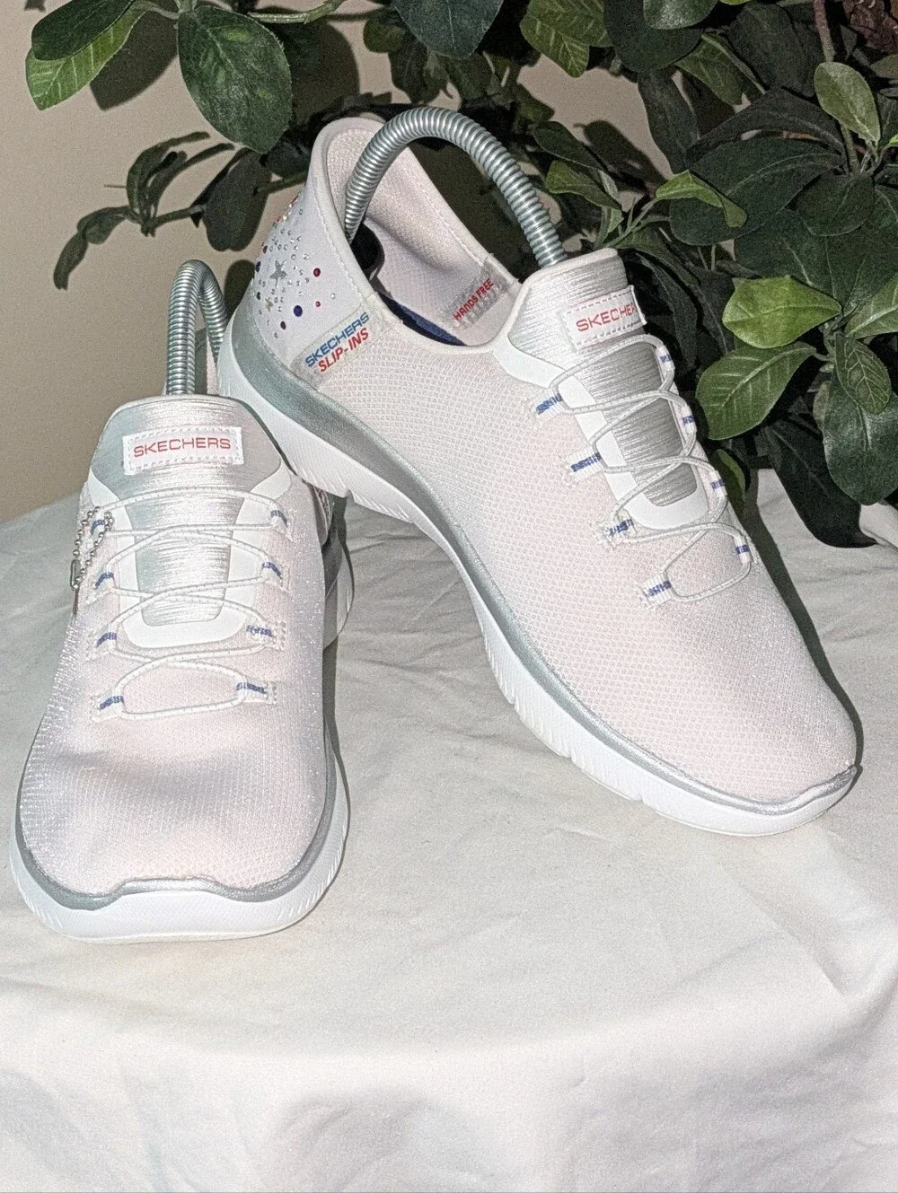 Skechers Women's Slip-On Knit Sneakers with Silver Accents